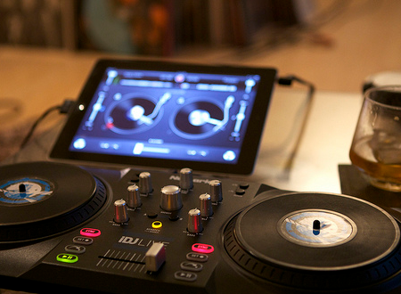 iPad + djay app + iDJ Live, by Scott Schiller